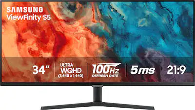 Samsung - 34” ViewFinity S5 Ultrawide QHD 100Hz AMD FreeSync Monitor with HDR10 (DisplayPort, HDMI)