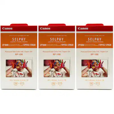 Canon - 3 Unit Canon RP-108 High-Capacity Color Ink/Paper Set for SELPHY CP910 Printer