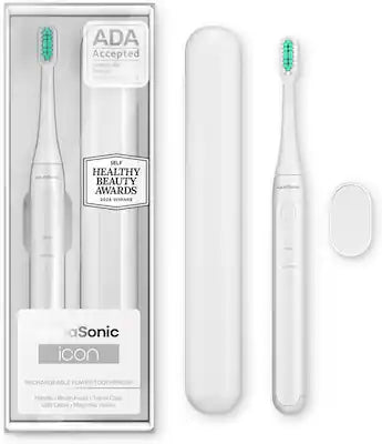 AquaSonic - Icon ADA-Accepted Rechargeable Toothbrush- Magnetic Holder & Slim Travel Case - 2 Brushing Modes & Smart Timers