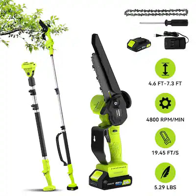 Steelite - 2-in-1 Cordless Pole Saw & 6" Electric Mini Chainsaw,21V 2.0 Ah Battery Powered Brushless Pole Chainsaw