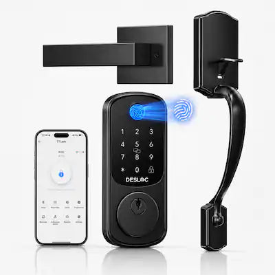 DESLOC - B200 Smart Lock Keyless Entry Fingerprint Deadbolt with Handle/Lever Set, Front Door Replacement, Bluetooth App