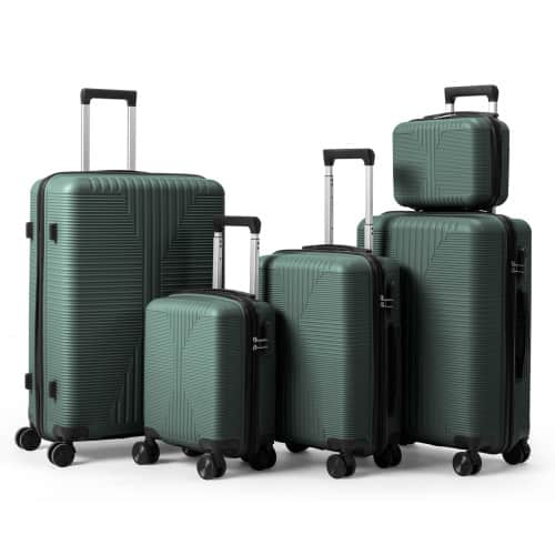 Winado - 12"/16"/20"/24"/28" Carry on 5 Piece PP Hardside Luggage Suitcase Set with Built-in Lock Spinner Wheels Travel Business - Green