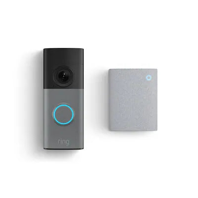 Ring - Wired Doorbell 2K (newest model), Speckled Gray + Chime (newest model)