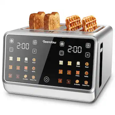 Teendow - Touch Screen Toaster 4 Slice, 1800W Stainless Steel Digital Smart Toaster with Dual Controls,6 Shade Levels