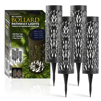 Bell + Howell - Bollard Pathway Lights Solar Powered - Pack of 4