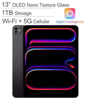Apple - 13-inch iPad Pro M4 chip Built for Apple Intelligence Wi-Fi + Cellular 1TB with OLED Nano Texture Glass