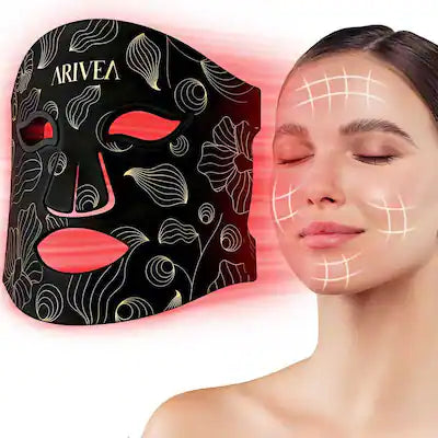 Arivea - Wireless Red Light Therapy Mask for Face, Rechargeable NIR LED, Home & Travel