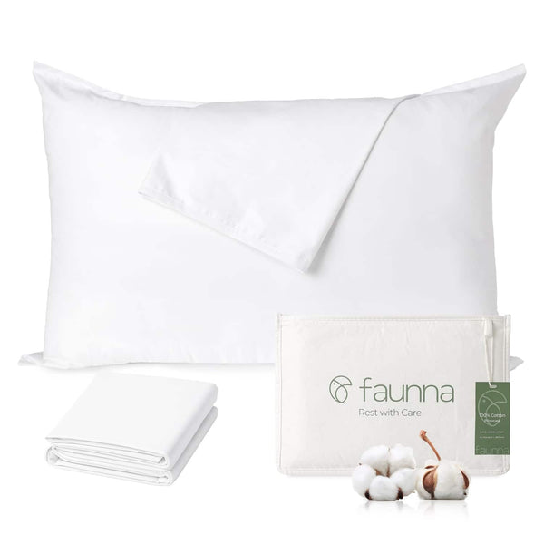 FAUNNA - Queen Size 600 Thread Count Cotton Pillow Protector, Bed Bug & Allergen Resistant, Antimicrobial, Zippered - White