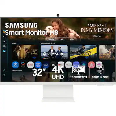 Samsung - 32" M80F 4K UHD Smart Monitor with SamsungVision AI, Built In Speakers, USB-C, Ergonomic Stand and SlimFit Camera