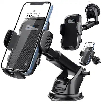 CardiVox - 3-in-1 Car Phone Holder Mount for iPhone & Android, Dashboard & Windshield Cell Phone Holder, Vent Mount, 360°