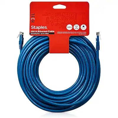 Staples TECH - 100' Cat-6 Ethernet Cable, Male to Male