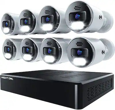 Night Owl - 12-Channel, 8-Camera Indoor/Outdoor Wired IP 4K 2TB NVR Security System - Black and White
