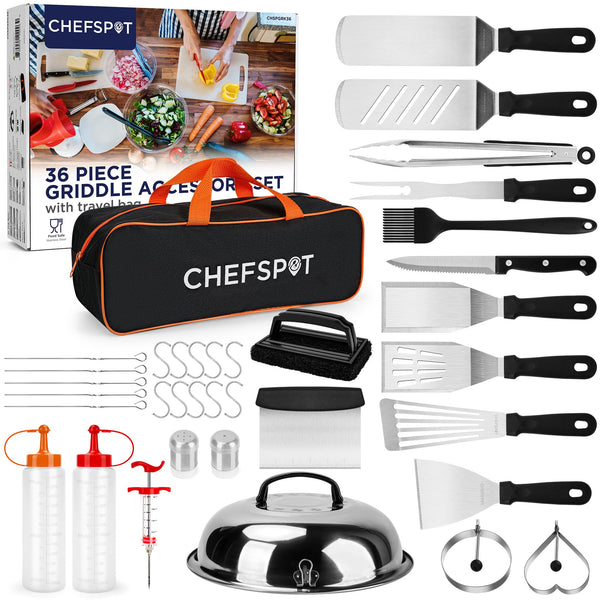 CHEFSPOT - 36PC Griddle Accessories Kit – Flat Top Grill Accessories Hibachi Spatula Set for Blackstone and other Griddles - Black