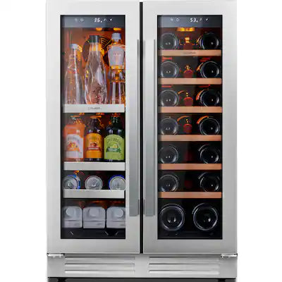 Ca'Lefort - 24 Inch Wine and Beverage Refrigerator, 3 Color LED, Dual Zone Wine Fridge,20 Bottles &60 Cans,Built-in Beverage Cooler