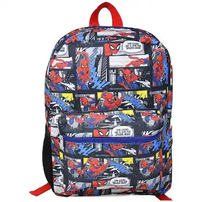 Marvel - Bioworld Spiderman Comics 16" Kids Backpack Colorful Cartoon School Bag with Front Pocket & Side Mesh