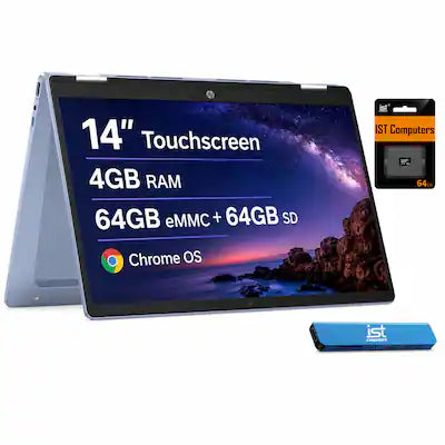 HP - Chromebook X360 14b 14" FHD Touchscreen 2-in-1 Laptop - Intel N100 - 4GB Memory - 64GB+64GB SD Card