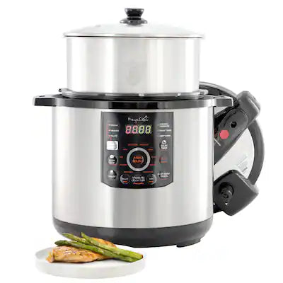 MegaChef - 12 Quart Steel Digital Pressure Cooker with 15 Presets and Glass Lid