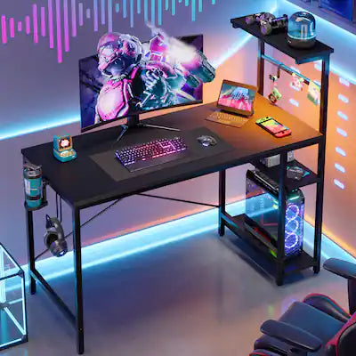 Bestier - 44" RGB Gaming Desk with Reversible 4-Tier Storage and LED Lighting