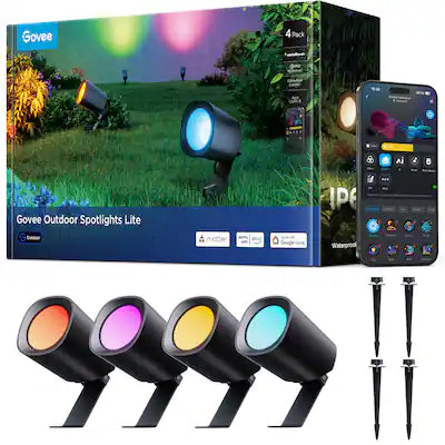 Govee - Outdoor Spotlights Lite 4 Pack, IP67 Waterproof Spotlights, RGBWIC Color Changing Light for Outdoor