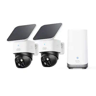 eufy - SoloCam S340 2‑Cam Kit, Solar Security Camera, Wireless Outdoor Camera, 360° Pan/Tilt, No Blind Spots, No Fees
