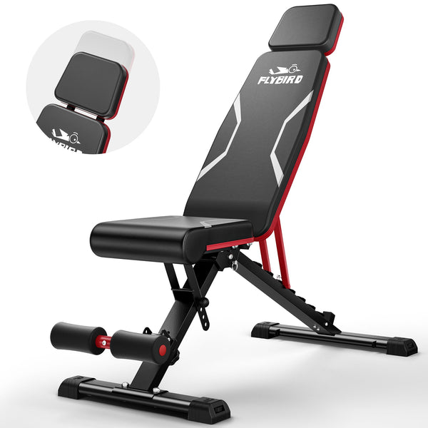 FLYBIRD - WB3 Adjustable Weight Bench Fits up to 6'5'', 750LBS Capacity for Full Body Workout, 27LBS Sturdy Foldable Bench - Black