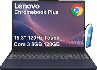 Lenovo - Chromebook Plus 15.3" FHD+ Touchscreen Laptop - Intel Core 3 Processor N355 2025 - 8GB Memory - 128GB UFS - Chrome OS