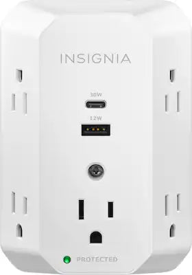 Insignia™ - 5-Outlet / 1-USB-C / 1-USB Wall Tap 1,080 Joules Surge Protector