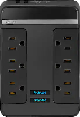 Rocketfish™ - 6 Outlet/2 USB Swivel Wall Tap 2100 Joules Surge Protector