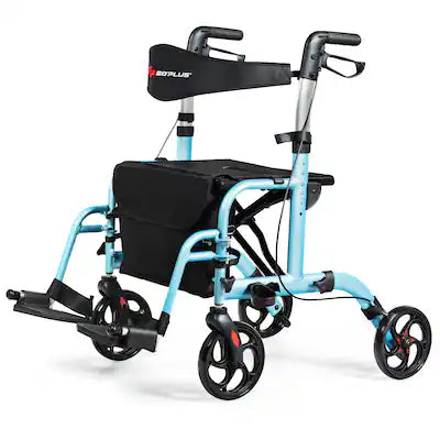 Costway - Folding Medical Rollator Walker Aluminum Transport Chair Adjustable Handle