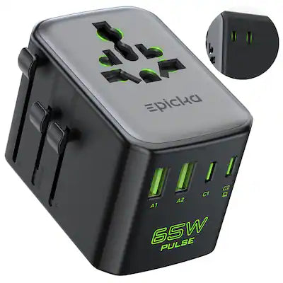 Epicka - Pulse Duo 65W Universal Travel Adapter with PD & QC Fast Charging, International Multi-Port Power Charger Plug