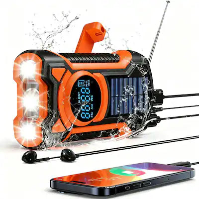 TOPVISION - Emergency Weather Radio NOAA AM FM Bluetooth Solar Hand Crank USB C Charging SOS Flashlight