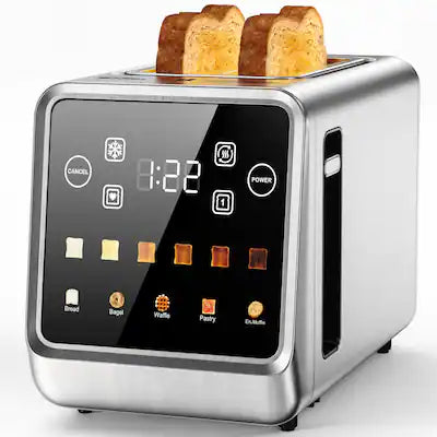 Teendow - 2-Slice Touchscreen Toaster, Stainless Steel, 900W, Extra-Wide 1.5" Slots, 5 Toast Modes, 6 Shade Settings