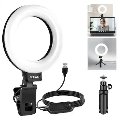 Neewer - Basic 5" Ring Light for Video Conferencing, Clip-On Desk Light with Tripod for Monitor/Laptop Zoom Calls