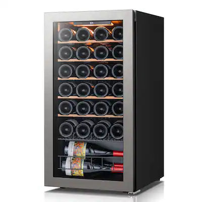 Ca'Lefort - Wine Refrigerator 28 Bottle Mini Wine Fridge 3 color LED Freestanding Wine Cellar with Glass Door