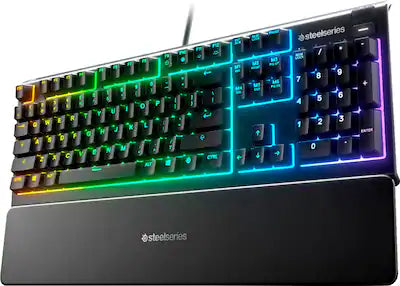 SteelSeries - Apex 3 Full Size Wired Membrane Whisper Quiet Switch Gaming Keyboard with 10 zone RGB Backlighting