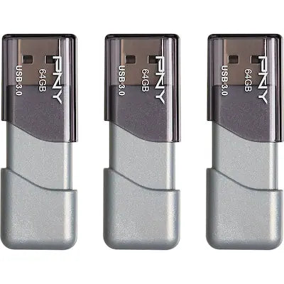 PNY - Turbo Attaché 3 64GB USB 3.0 Type A Flash Drive, 3-Pack