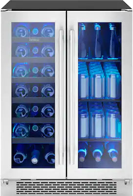 Zephyr - Brisas 24 in. 21-Bottle and 64-Can Built-In or Freestanding Dual Zone Wine and Beverage Cooler