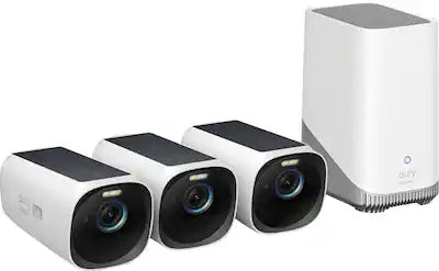 eufy - eufyCam 3, 3-Outdoor Wireless 4K Solar Powered Security Cameras with HomeBase 3