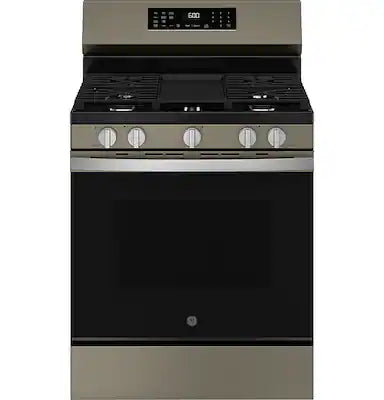 GE - 30 in. Wide 5 Burners 5.3 Cu. Ft. Freestanding Gas Convection Range with Steam Cleaning and EasyWash Oven Tray