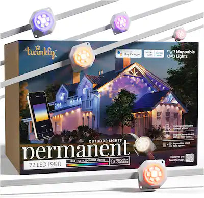 Twinkly - Permanent Outdoor Lights, Smart RGB, CCT Lights, Mappable/Customizable, 98 Ft, 72 LED Lights, Waterproof, Alexa, Google