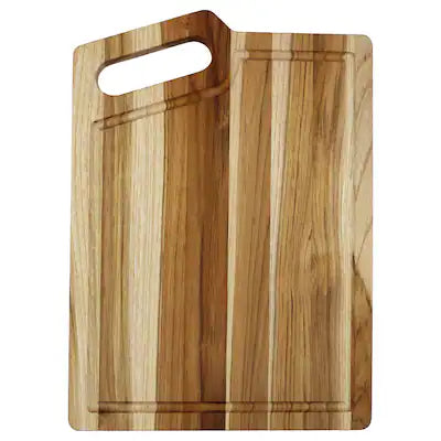 EcoDecors - 18"x14" Teak Cutting Board, Edge Grain Wood with Juice Groove & Corner Handle