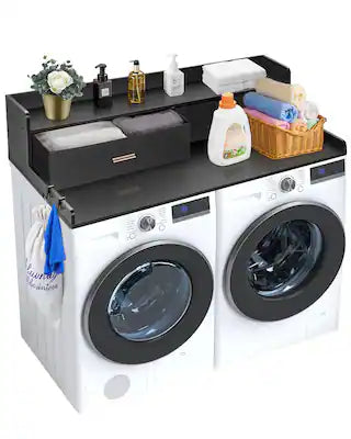 VEVOR - 2 Drawers Washer Dryer Countertop with 2-Tier Shelf, 54" x 27" Wooden Washer and Dryer Countertop with Non-Slip Pads