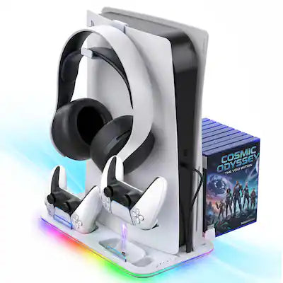 Fosmon - For PS5 Cooling Station with PS5 Controller Charger Station For PS5 Pro Slim, PS5 Dock Fan, Headset Hook, Disc Holder