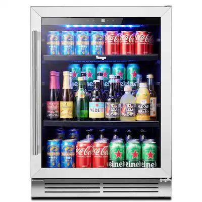 Yeego - Beverage Refrigerator, 180 Cans Beverage Cooler, 24 inch , 34-54 ℉, Built-in Beverage Fridge, Glass Door, for Home