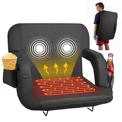 VEVOR - Stadium Seat, 25 inch Heated Stadium Chair, Bleacher Seat Heated with 4 Pockets for Bleachers, 3 Level Heating & 6 Modes