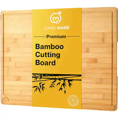 JumblWare - Bamboo Cutting Board, 24” x 18” Large Wooden Chopping Block Tray with Handles