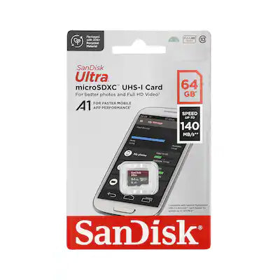 SANDISK - Ultra microSD 64 GB 140MB/s Memory Card