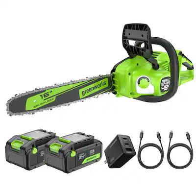 Greenworks - 48V (24V x 2) 16" Brushless Chainsaw, with (2) 4.0Ah Batteries and 100W Type-C Charger
