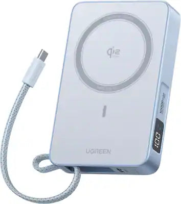UGREEN - MagFlow Qi2.2 25W Magnetic Power Bank for MagSafe, 10,000mAh Portable Charger with 30W Built-in Cable