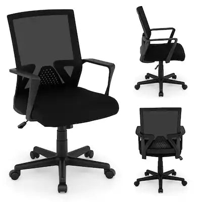 Costway - Mesh Office Chair Swivel Rocking Chair Adjustable w/ Armrests & Lumbar Support